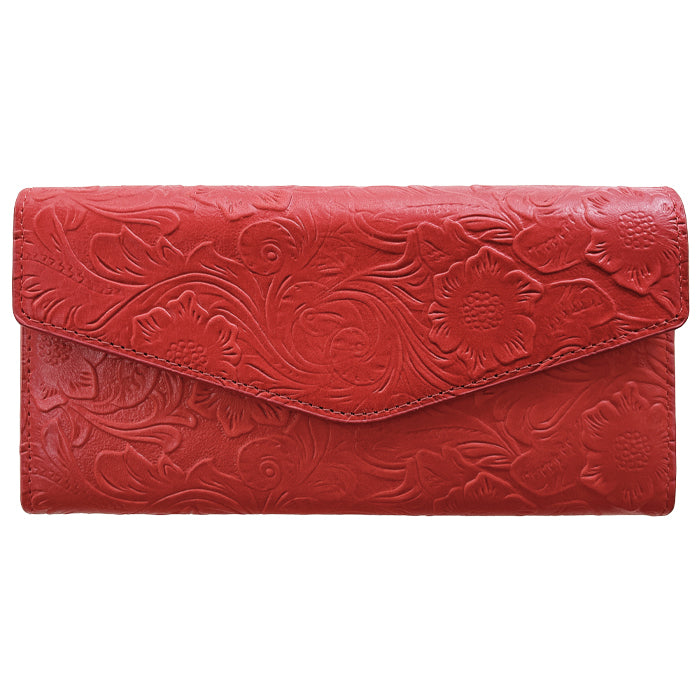 【財布の百貨店公式】 本革 フラップ付き長財布 花型押し レディース 小銭入れ 三つ折り長財布 カード収納 コインケース サイフ さいふ ウォレット 革 レザー 花柄 WL-D3-09【安心の返品保証付き】