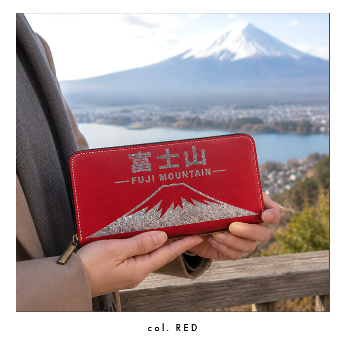 【財布の百貨店公式】 栃木レザー 本革 富士山 ステッカー ラウンド型長財布 財布 長財布 カード収納【安心の返品保証付き】