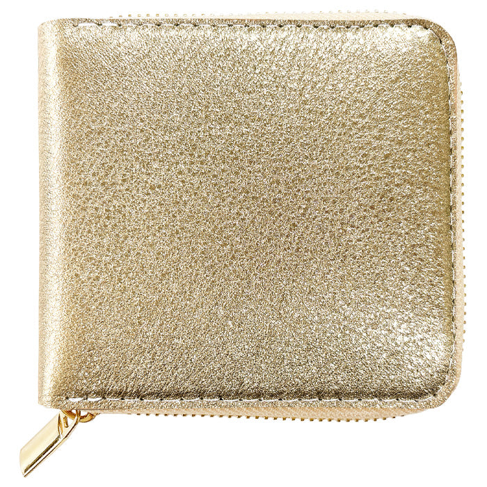 【財布の百貨店公式】本革 グリッター ラウンド型 二つ折り財布 レディース 財布 ラウンドファスナー 小銭入れ コンパクト ゴールド シルバー 【安心の返品保証付き】