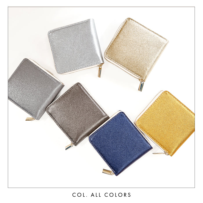 【財布の百貨店公式】本革 グリッター ラウンド型 二つ折り財布 レディース 財布 ラウンドファスナー 小銭入れ コンパクト ゴールド シルバー 【安心の返品保証付き】
