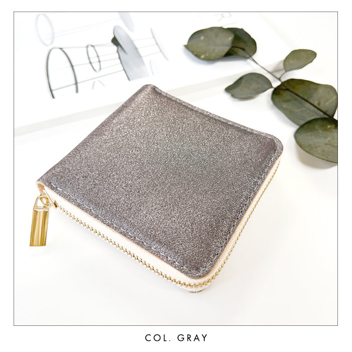 【財布の百貨店公式】本革 グリッター ラウンド型 二つ折り財布 レディース 財布 ラウンドファスナー 小銭入れ コンパクト ゴールド シルバー 【安心の返品保証付き】