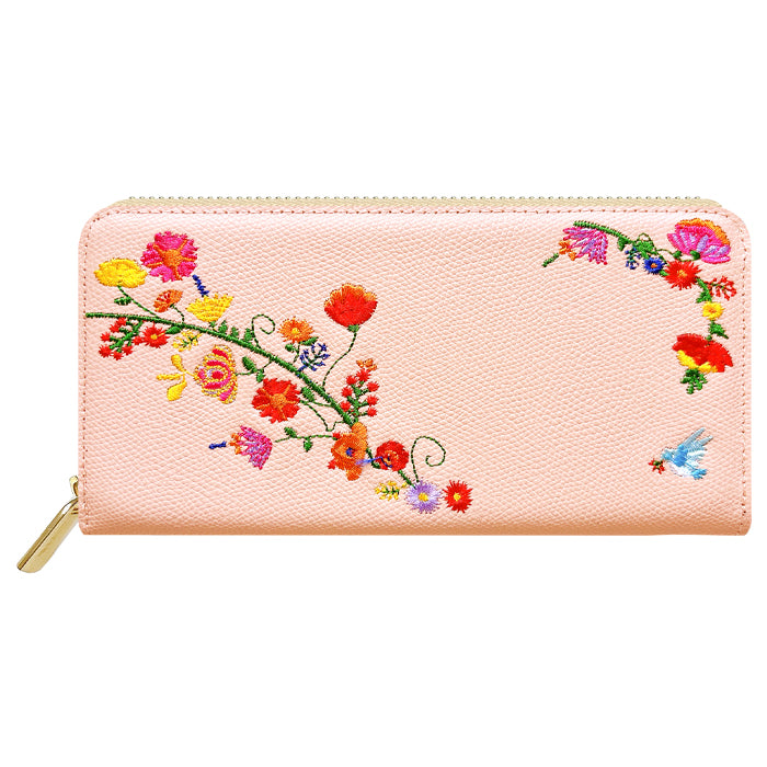 【財布の百貨店公式】 本革 花刺繡 長財布 財布 ラウンド型ファスナー レディース カード収納【WL-R1-S2】【安心の返品保証付き】