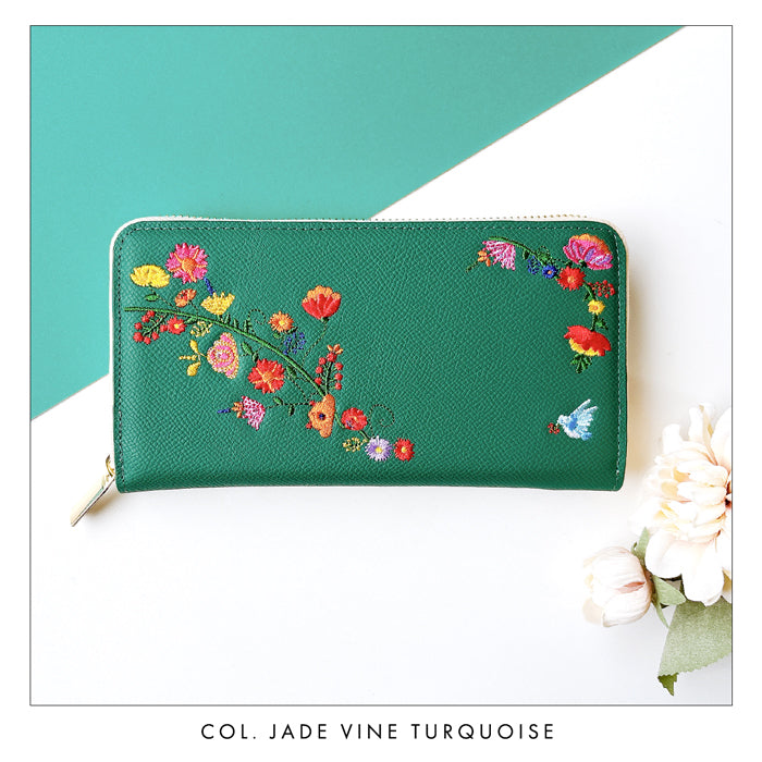 【財布の百貨店公式】 本革 花刺繡 長財布 財布 ラウンド型ファスナー レディース カード収納【WL-R1-S2】【安心の返品保証付き】