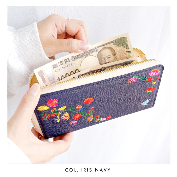 【財布の百貨店公式】 本革 花刺繡 長財布 財布 ラウンド型ファスナー レディース カード収納【WL-R1-S2】【安心の返品保証付き】