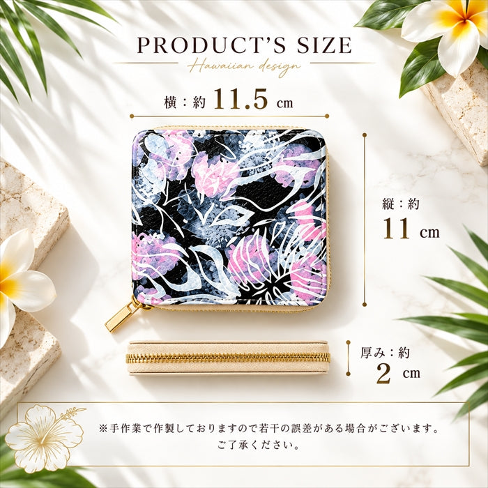 【財布の百貨店公式】本革 ハワイアン柄 ラウンド型 二つ折り財布 ラウンドファスナー 小銭入れ コンパクト コインケース付き 日本製 【安心の返品保証付き】