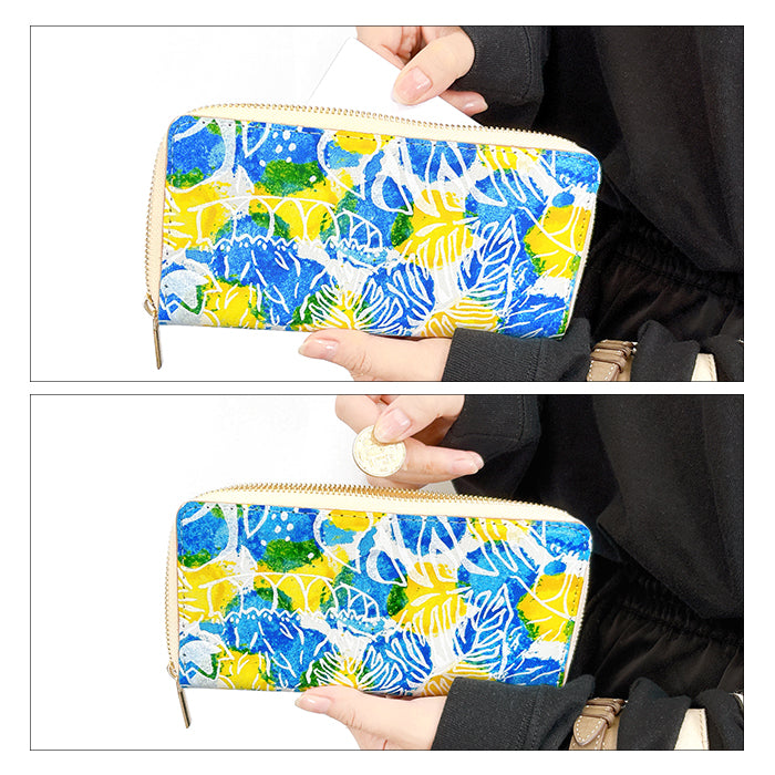 【財布の百貨店公式】 ハワイアン柄 長財布 本革 財布 ラウンド型ファスナー レディース メンズ 大容量 カード収納【安心の返品保証付き】