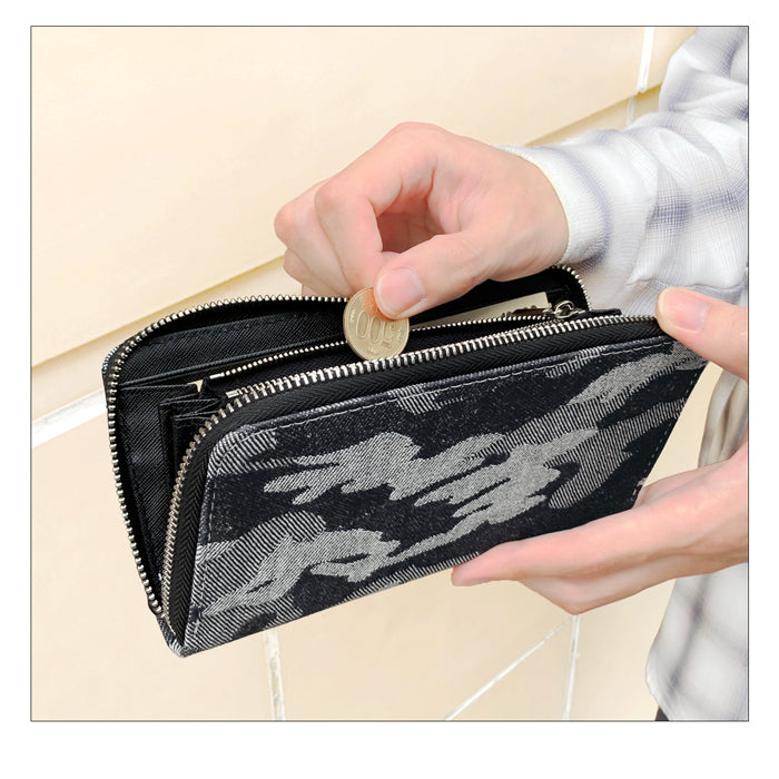 財布の百貨店公式】 長財布 ジャガードデニム 財布 ラウンド型