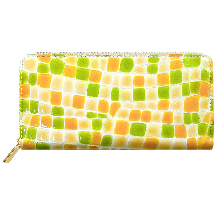 【財布の百貨店公式】 本革 ちょっと上品なステンドグラス 蛇腹 カードポケット付き 財布 長財布 レディース ラウンド型ファスナー【安心の返品保証付き】