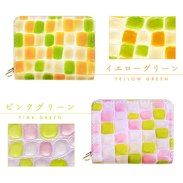 【財布の百貨店公式】 ちょっと上品なステンドグラス 蛇腹 ダブルファスナー 財布 本革 レディース カード収納 ミニ財布 小さい財布 使いやすい 牛革 革財布 ラウンド型財布 エナメル 型押し 【安心の返品保証付き】