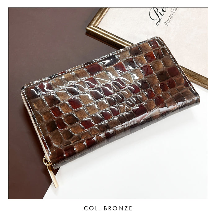 【財布の百貨店公式】 本革 ちょっと上品なステンドグラス 蛇腹 カードポケット付き 財布 長財布 レディース ラウンド型ファスナー【安心の返品保証付き】