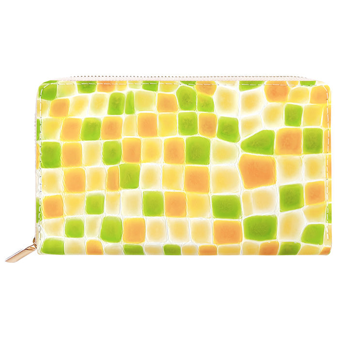 【財布の百貨店公式】 通帳も入る長財布 ちょっと上品なステンドグラス マルチケース 本革 パスポート 母子手帳 ケース 大容量 多機能 ラウンドファスナー レディース 型押し エナメル【安心の返品保証付き】