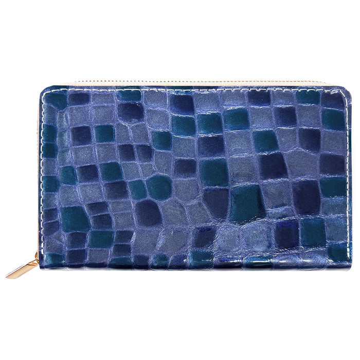 【財布の百貨店公式】 通帳も入る長財布 ちょっと上品なステンドグラス マルチケース 本革 パスポート 母子手帳 ケース 大容量 多機能 ラウンドファスナー レディース 型押し エナメル【安心の返品保証付き】