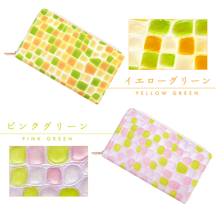 【財布の百貨店公式】 通帳も入る長財布 ちょっと上品なステンドグラス マルチケース 本革 パスポート 母子手帳 ケース 大容量 多機能 ラウンドファスナー レディース 型押し エナメル【安心の返品保証付き】