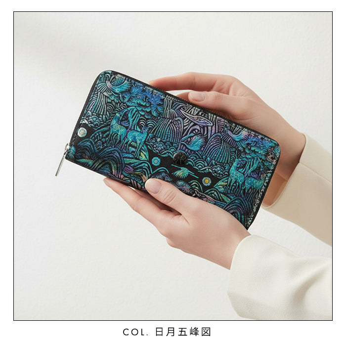 【財布の百貨店公式】 長財布 韓流生地 ラウンド型長財布 財布 カード収納 韓流 韓国デザイン 虹色ホイル 伝統柄【安心の返品保証付き】
