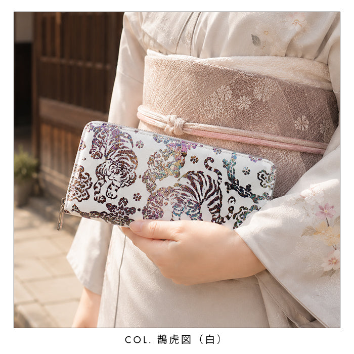 【財布の百貨店公式】 長財布 韓流生地 ラウンド型長財布 財布 カード収納 韓流 韓国デザイン 虹色ホイル 伝統柄【安心の返品保証付き】