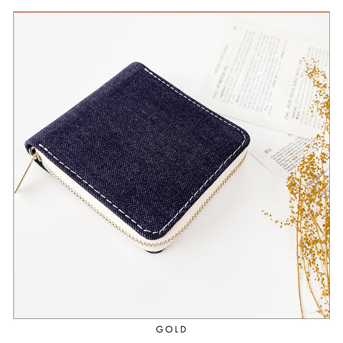 財布の百貨店公式】児島デニム 二つ折り ラウンドファスナー 財布