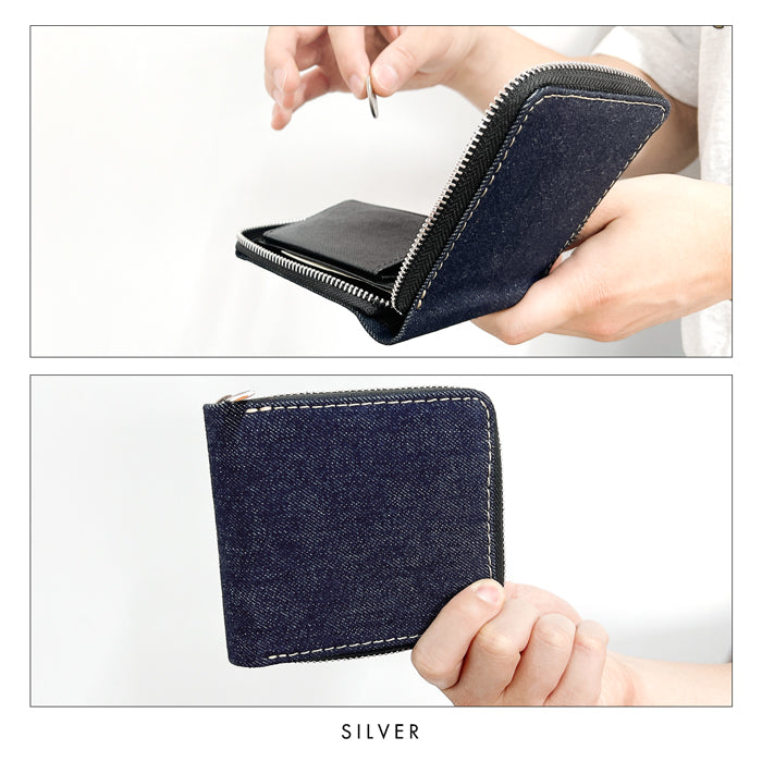 財布の百貨店公式】児島デニム 二つ折り ラウンドファスナー 財布