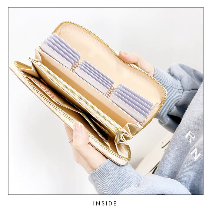 【財布の百貨店公式】 本革 ラメフラワー型押し 蛇腹 カードポケット付き 財布 長財布 ラウンド型ファスナー レディース 大容量 【安心の返品保証付き】