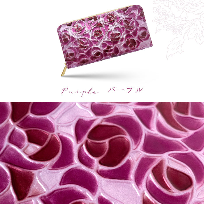 0022✨人気のローズ ✨本革 長財布 薔薇色 濃ピンク グリーン　合計2点 長財布 バラ 薔薇 ローズ 財布 レディース エナメル 本革 サイフ