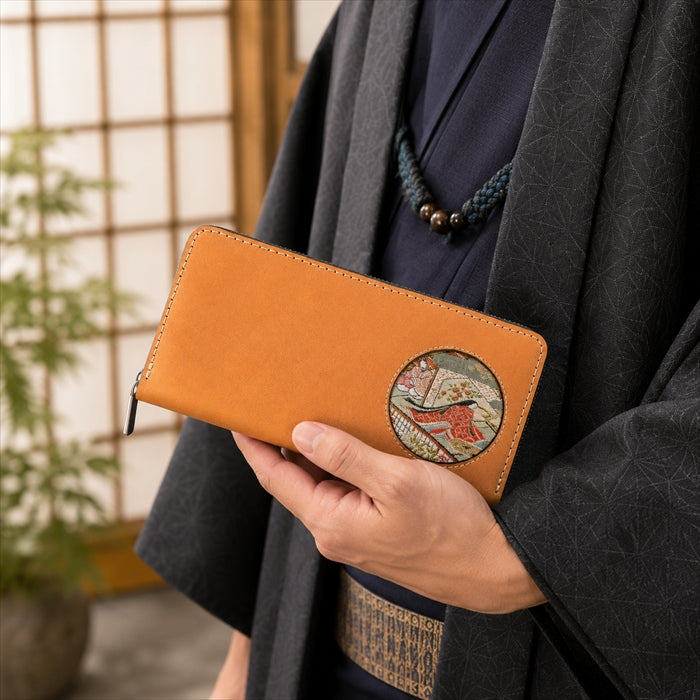 【財布の百貨店公式】 長財布 西陣織レザー 源氏物語 「満月」ラウンド型長財布 本革 栃木レザー 財布 カード収納 【安心の返品保証付き】