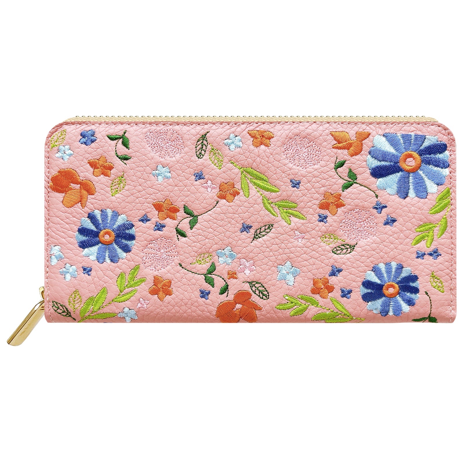 【財布の百貨店公式】 本革 マーガレット刺繡 長財布 財布 ラウンド型ファスナー レディース 型押し カード収納 花 [WL-R1-S3]【安心の返品保証付き】