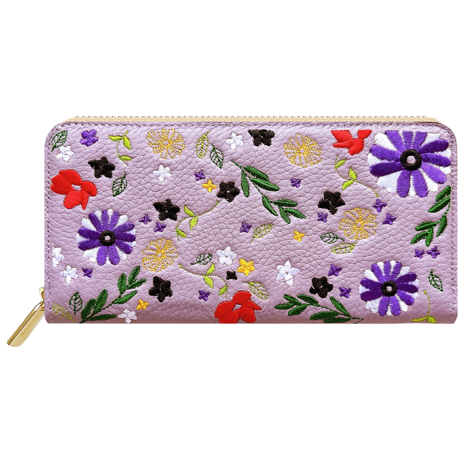 【財布の百貨店公式】 本革 マーガレット刺繡 長財布 財布 ラウンド型ファスナー レディース 型押し カード収納 花 [WL-R1-S3]【安心の返品保証付き】