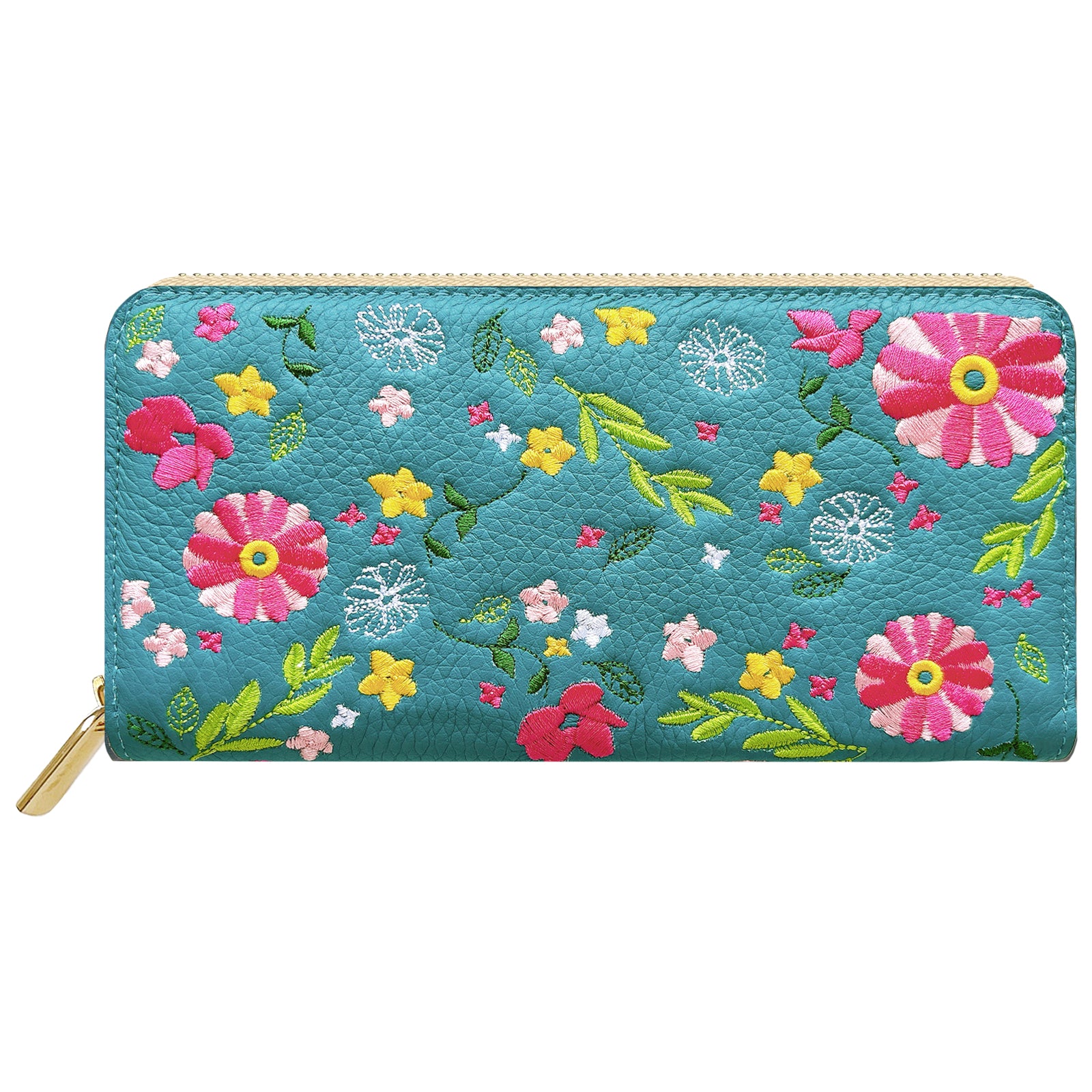 【財布の百貨店公式】 本革 マーガレット刺繡 長財布 財布 ラウンド型ファスナー レディース 型押し カード収納 花 [WL-R1-S3]【安心の返品保証付き】