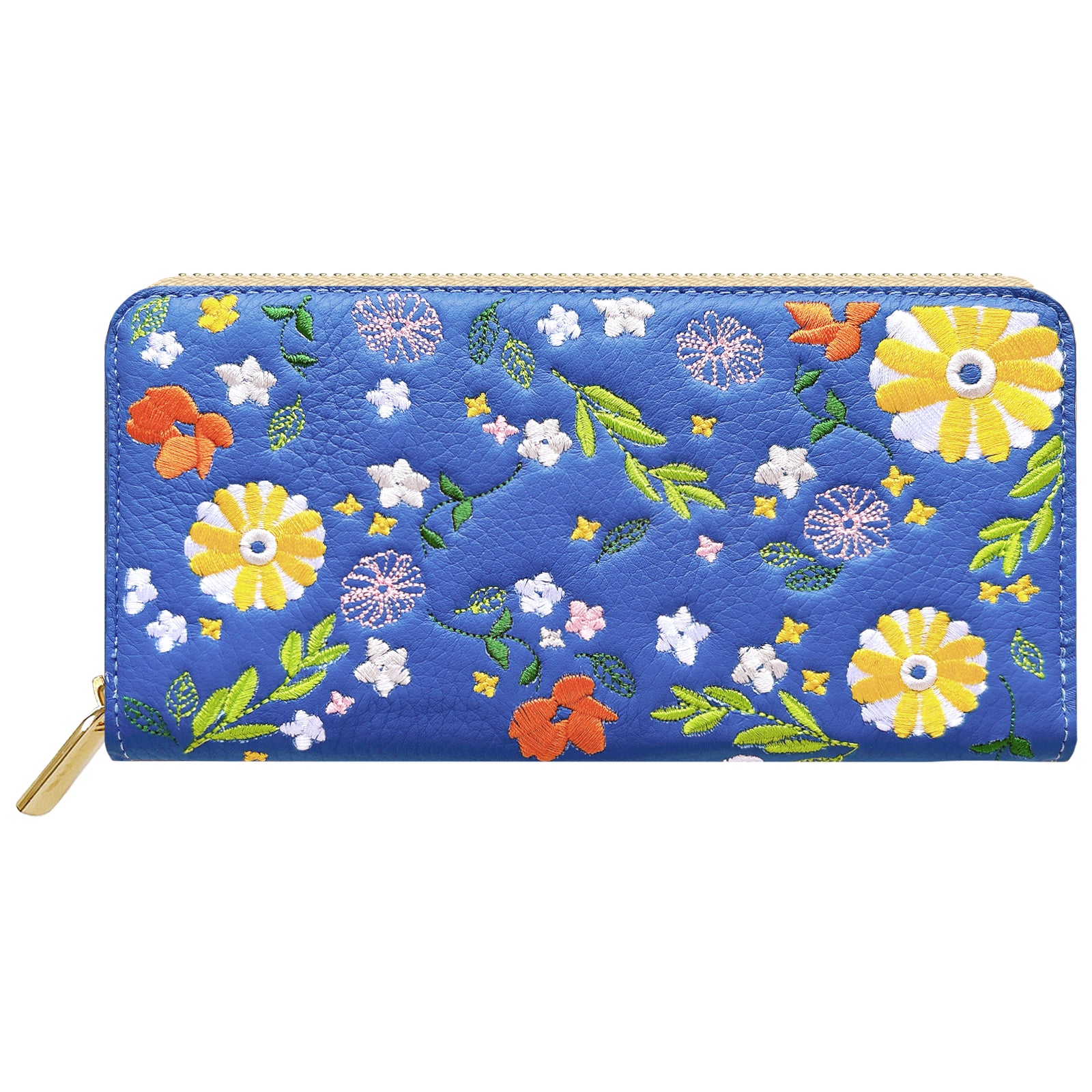 【財布の百貨店公式】 本革 マーガレット刺繡 長財布 財布 ラウンド型ファスナー レディース 型押し カード収納 花 [WL-R1-S3]【安心の返品保証付き】