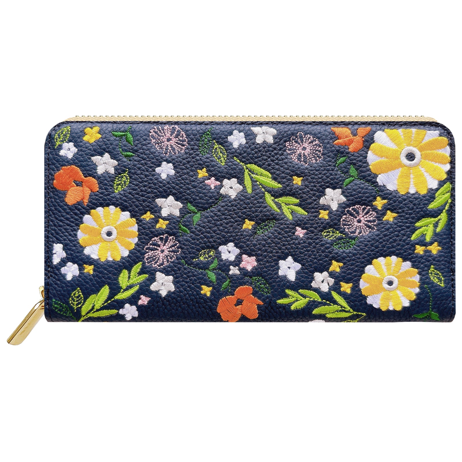【財布の百貨店公式】 本革 マーガレット刺繡 長財布 財布 ラウンド型ファスナー レディース 型押し カード収納 花 [WL-R1-S3]【安心の返品保証付き】