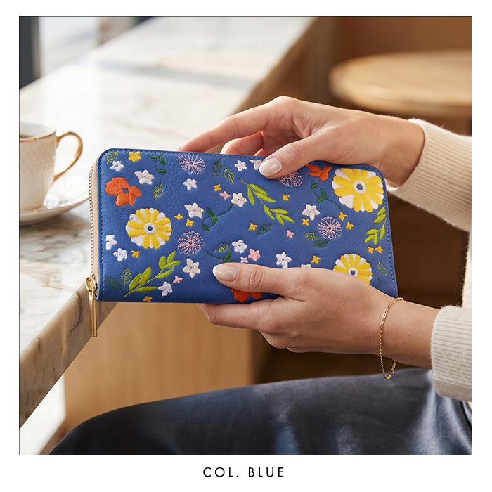 【財布の百貨店公式】 本革 マーガレット刺繡 長財布 財布 ラウンド型ファスナー レディース 型押し カード収納 花 [WL-R1-S3]【安心の返品保証付き】