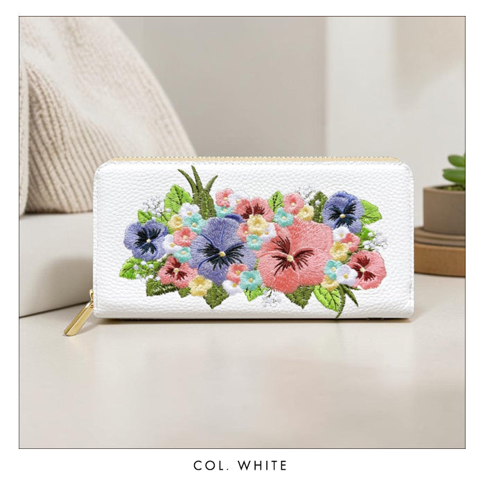 【財布の百貨店公式】 本革 パンジー刺繡 長財布 財布 ラウンド型 レディース 型押し カード収納 花 [WL-R1-S5]【安心の返品保証付き】