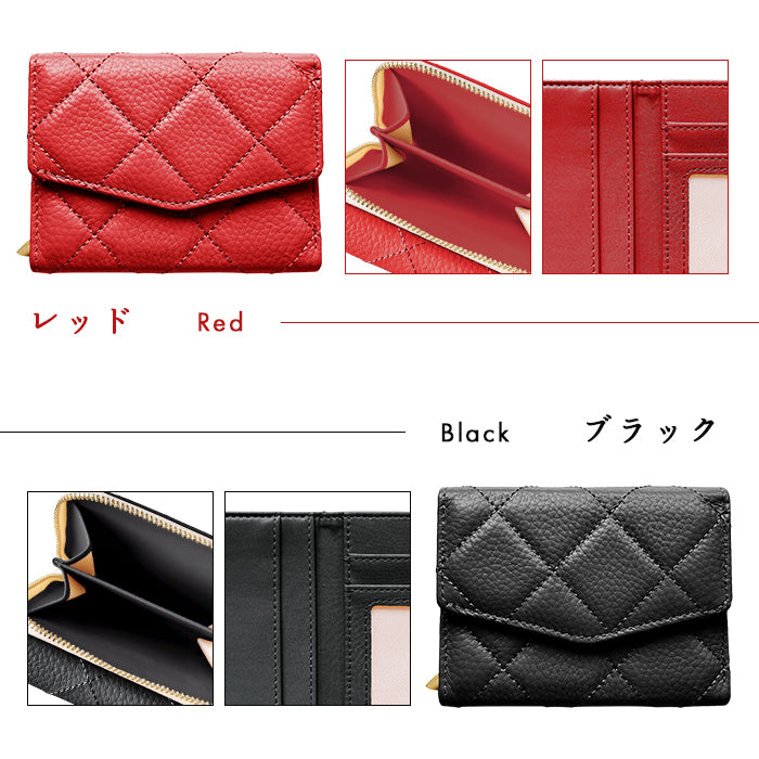 【財布の百貨店公式】 本革 キルティング 三つ折り財布 レディース カード収納 小銭入れ コインケース付き サイフ ウォレット 革 レザー 【WM-T1-04】【安心の返品保証付き】