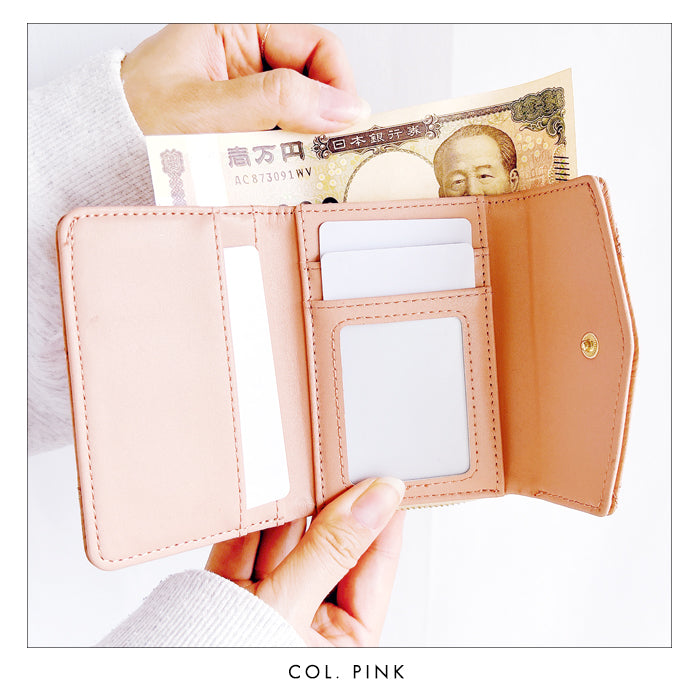 【財布の百貨店公式】 本革 キルティング 三つ折り財布 レディース カード収納 小銭入れ コインケース付き サイフ ウォレット 革 レザー 【WM-T1-04】【安心の返品保証付き】