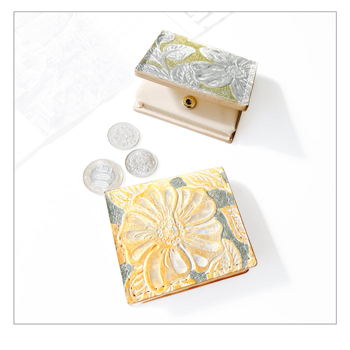 【財布の百貨店公式】ボックス型 コインケース  本革 ラメフラワー 型押し 小銭入れ レディース 革 コンパクト スリム 薄型 【安心の返品保証付き】
