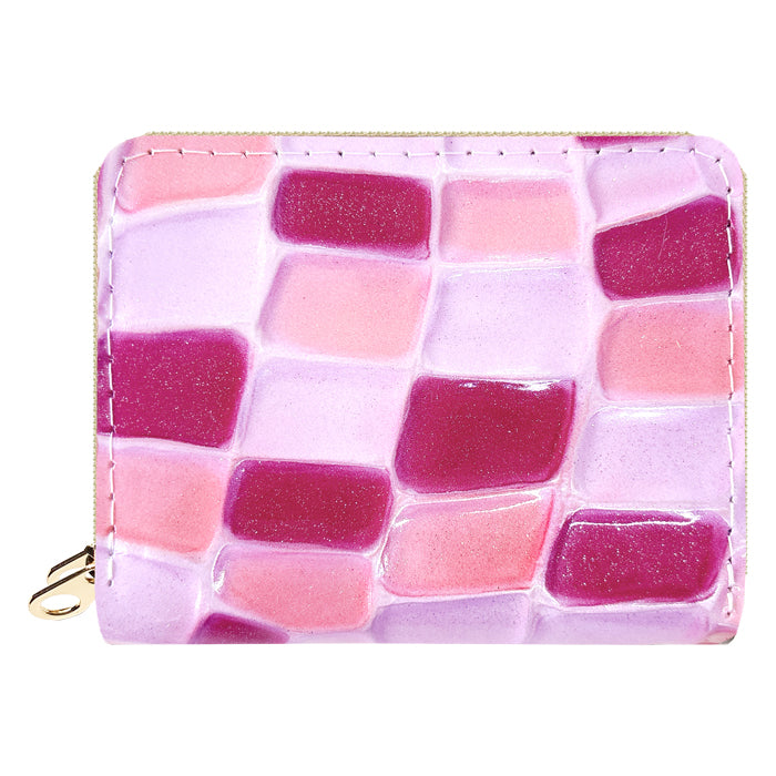 【財布の百貨店公式】 蛇腹 ダブルファスナー 財布 ステンドグラス 本革 カード収納 ミニ財布 小さい財布 使いやすい 牛革 革財布 ラウンド型財布 エナメル レディース 【安心の返品保証付き】