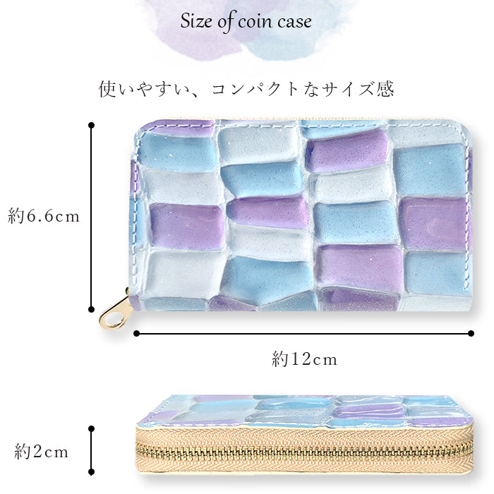 コインケース 本革 ステンドグラス レディース かわいい 小銭入れ コンパクト ケース ミニ財布 ファスナー付き おしゃれ カード入れ 女性 革 レザー 小物入れ ラウンドファスナー エナメル加工 日本製