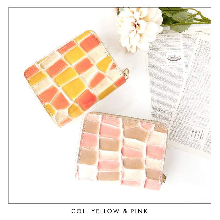 【財布の百貨店公式】 蛇腹 ダブルファスナー 財布 ステンドグラス 本革 カード収納 ミニ財布 小さい財布 使いやすい 牛革 革財布 ラウンド型財布 エナメル レディース 【安心の返品保証付き】