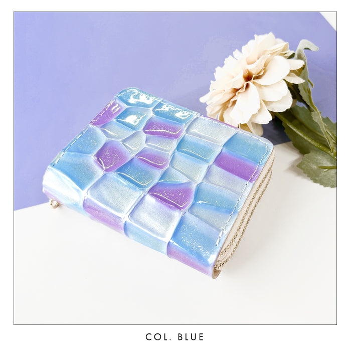 【財布の百貨店公式】 蛇腹 ダブルファスナー 財布 ステンドグラス 本革 カード収納 ミニ財布 小さい財布 使いやすい 牛革 革財布 ラウンド型財布 エナメル レディース 【安心の返品保証付き】