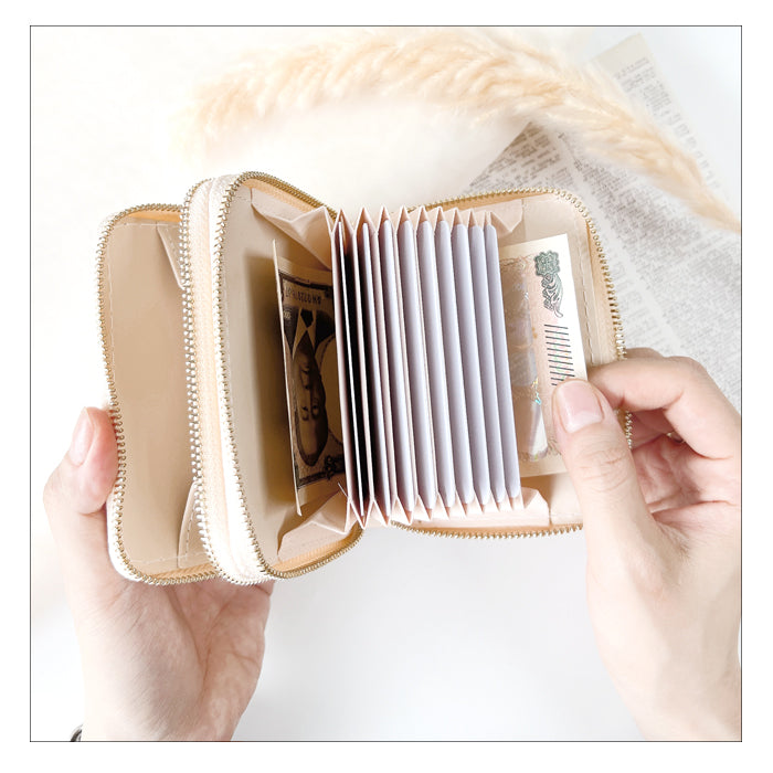 【財布の百貨店公式】 蛇腹 ダブルファスナー 財布 ステンドグラス 本革 カード収納 ミニ財布 小さい財布 使いやすい 牛革 革財布 ラウンド型財布 エナメル レディース 【安心の返品保証付き】