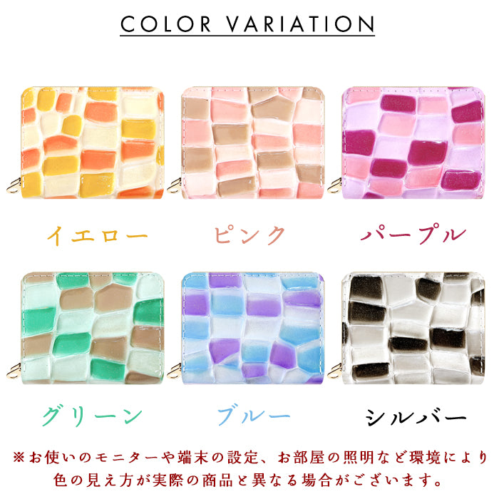 【財布の百貨店公式】 蛇腹 ダブルファスナー 財布 ステンドグラス 本革 カード収納 ミニ財布 小さい財布 使いやすい 牛革 革財布 ラウンド型財布 エナメル レディース 【安心の返品保証付き】