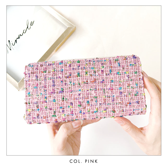 財布の百貨店公式】 長財布 レディース ツイード 財布 ラウンド型