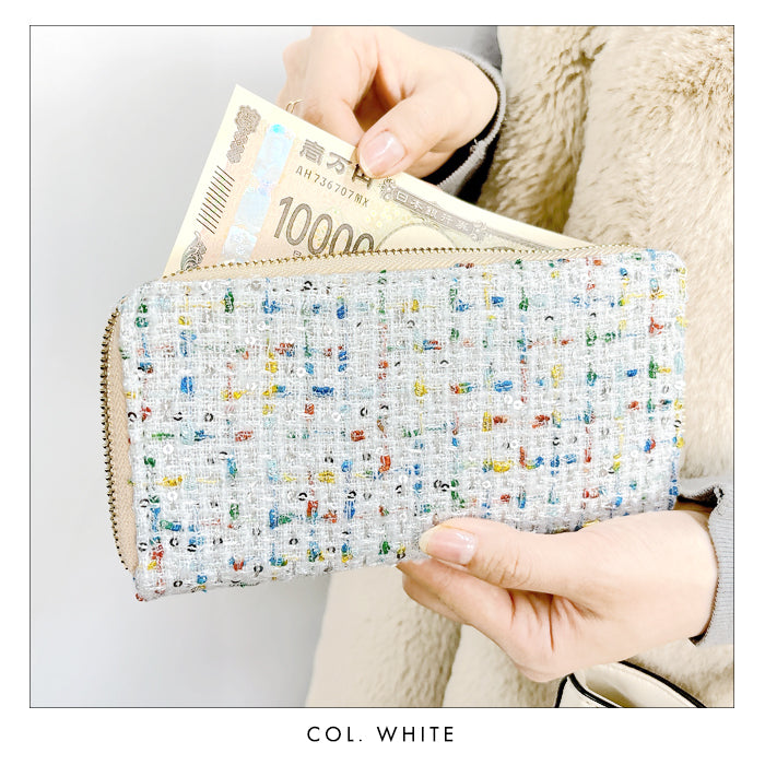 財布の百貨店公式】 長財布 レディース ツイード 財布 ラウンド型