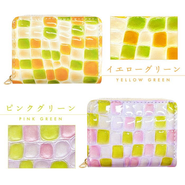 【財布の百貨店公式】 本革 財布 上品なステンドグラス 蛇腹 シンプル財布 ラウンド型ファスナー レディース ミニ財布 カード入れ エナメル 牛革 【安心の返品保証付き】